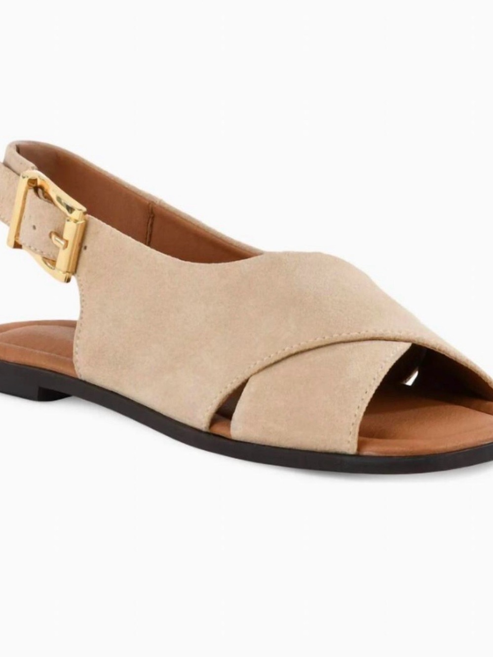 NEW! Seychelles Beige Suede Crisscross Slingback Sandals with Gold Buckle - Sz 8